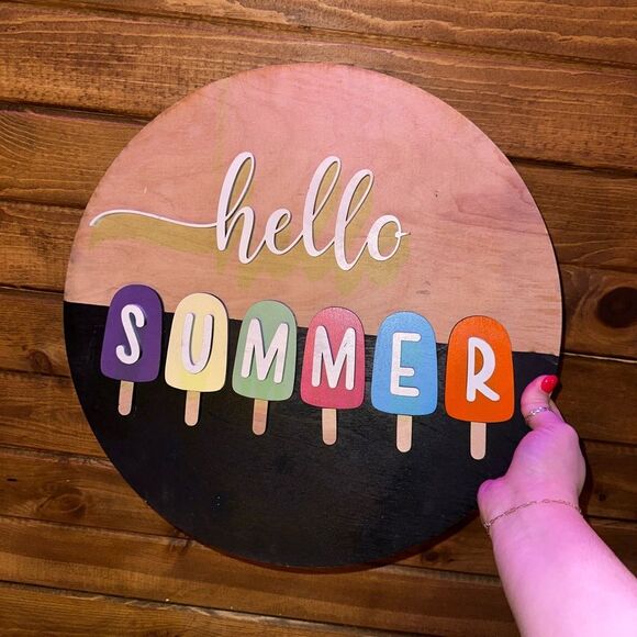 Other - 'Hello Summer' Popsicle Large Circular Wooden Sign